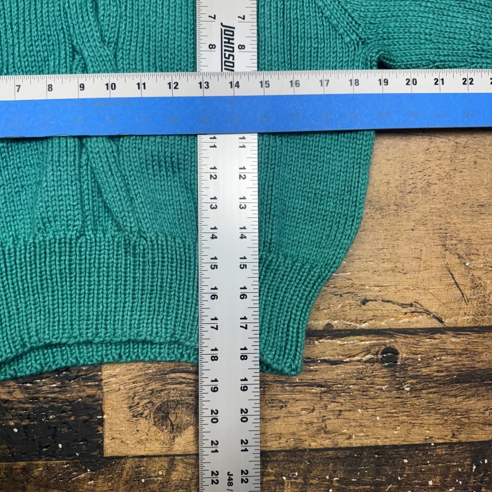 Hand Knit Chunky Cable Knit Hoodie Sweater Teal Green‎ & Pink Women's Small - Picture 2 of 8